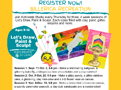 Kidcreate Studio - Wilmington. Billerica Rec: Let's Draw, Paint & Sculpt - Sessions 1-3